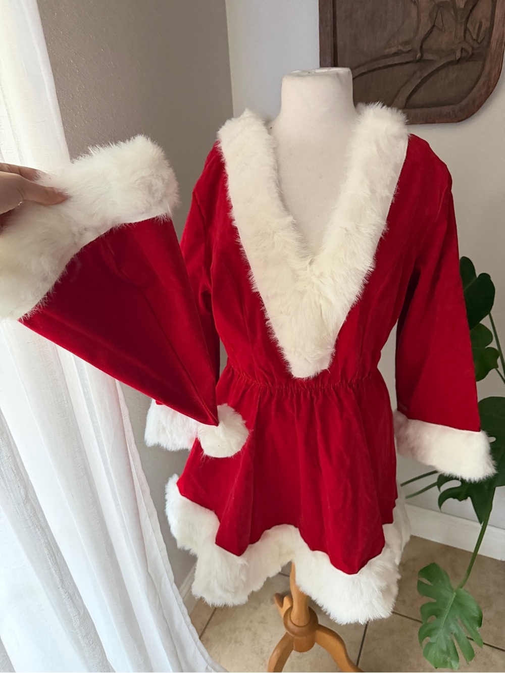 Handmade Mrs Claus Santa Dress Red Velvet Faux Fur Christmas Costume Approx L/XL